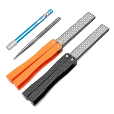 Imagen de NONDK 2 Afiladores de Cuchillos Diamante Doble Cara/1 Varilla Afilado Retráctil, Afilador Cuchillas, Bolsillo Piedra