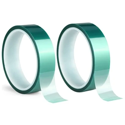 Imagen de ACIT Rollos de cinta poliéster para alta temperatura, PET verde, adhesiva silicona, perfecta para: anodizado, impresora 3d, pintura termica (66m x 25mm)