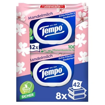 Imagen de Tempo Papel higiénico, leche de almendras y pantenol, paquete 16 (8 x 2 42 unidades)