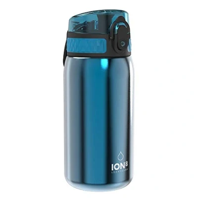 Imagen de Ion8 Botella Agua Acero Inoxidable para Niños, 400ml, a Prueba de Fugas, Fácil Abrir, Cerradura Segura, Aptas Lavavajillas, Asa Transporte, Limpiar, Resistente Rayones, Azul