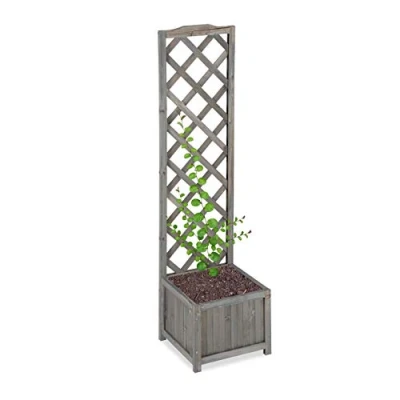 Imagen de Relaxdays Enrejado de jardín con macetero, Madera Abeto, 25 L, 147 cm, Gris, L