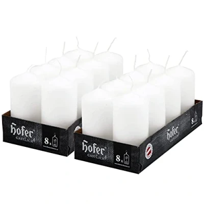 Imagen de Hofer Velas Pilar Cilíndricas 4,5 x 9 cm Larga duración 12 Horas Cera antigoteo, Sin Olor Calidad de la UE (Blanco, 16)
