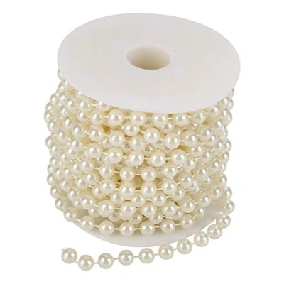 Imagen de 10m x 8mm Guirnalda de Perlas, Algodón Línea Perlas Artificiales cadena Decoración Boda DIY Artesanía Perla Cuerda (Beige)