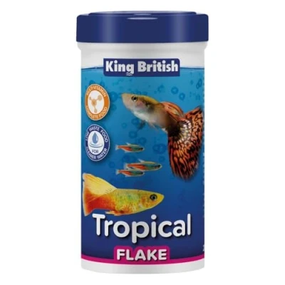 Imagen de King British Copos para Peces Tropicales 28g: Alimento Completo con multivitaminas, fingredientes Naturales y Otros de Acuario