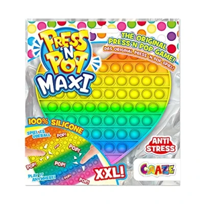 Imagen de CRAZE PressNPop Maxi Heart Pop it Fidget Toy Juguete Anti Estrés Corazón XXL Multicolor, niñas y Adultos (37454)