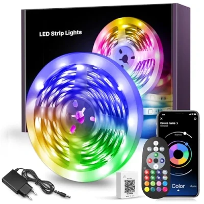 Imagen de Luces LED Habitacion Tira 10M, de Tiras RGB, Sincronización Musical Bluetooth, Control con App y Mando a Distancia, Luz para Decoración TV Cocina Fiesta, Sala, Cocina, Fiesta