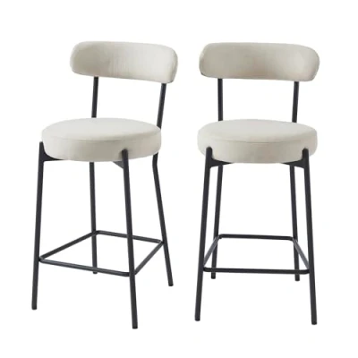 Imagen de BAÏTA Taburete de Bar Noa Tela Beige y Patas Metal (2 Unidades), Color Negro