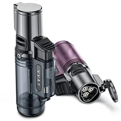 Imagen de Paquete de 2, VVAY Jet Flame Mechero Gas Recargable con 3 Llamas Tipo soplete, Vendido sin