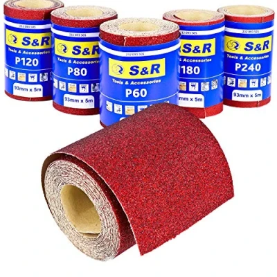 Imagen de S&amp;R 5 Rollos de Papel lija para Madera Metal Pared 93 mm x m grano 60/80/120/180/240