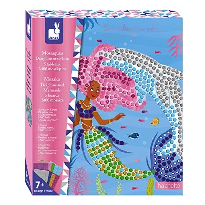 Imagen de Janod Estuche Mosaicos Delfines y Sirenas Les Ateliers Du Calme Kit Infantil de Manualidades Creativas Desarrolla la Motricidad Fina Concentración A partir 7 Años, J07961