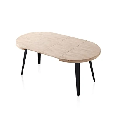 Imagen de Berg, Mesa de Comedor Redonda Extensible, 2 Tramos, Acabado en Roble y Negro, Medidas: 100 140 180 cm (Largo) x (Ancho) 78 (Alto)