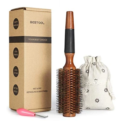Imagen de BESTOOL Cepillo de pelo con cerdas jabalí y nailon para peinar, secar, rizar, agregar volumen brillo (2.5 inch)