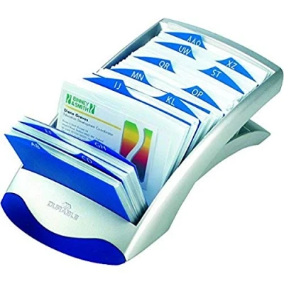 Imagen de Durable 241323 Estuche para tarjetas de visita Visifix Desk Vegas, 200 tarjetas, incluye Registros A Z, plata