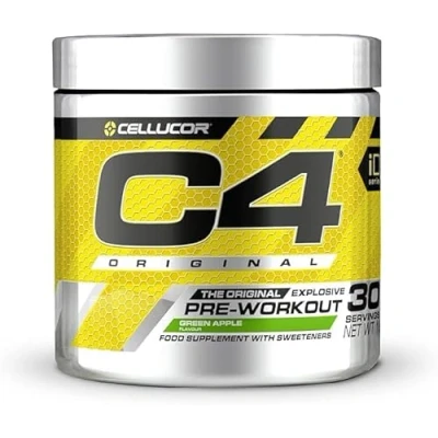 Imagen de C4 Original Suplemento en polvo para preentrenamiento Manzana verde Bebida energética antes de entrenar 150 mg cafeína + beta alanina monohidrato creatina 30 raciones