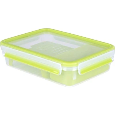 Imagen de Emsa Clip&amp;Go Brunchbox Recipiente hermético de plástico con soporte rejilla para crear 2 alturas una el aperitivo y otra ideal sólidos como bocadillos, 22.5 x 16.3 5.8 cm