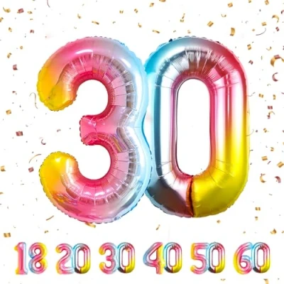 Imagen de Globos de Cumpleãnos Numeros 30 Arcoiris,101 CM Globo Gigantes Grandes Decoracion,Globo Numero Niño Niña Adultos decorazione,Vuelan con Helio