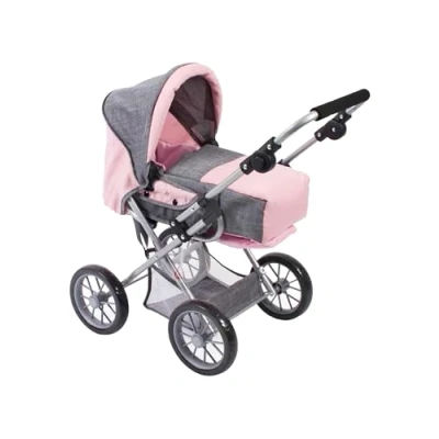 Imagen de Cochecito para muñecas Leni, 2 en 1 con Bolsa de Transporte extraíble, Color Gris y Rosa