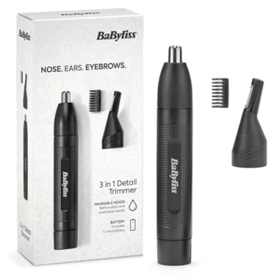 Imagen de BaByliss MEN E652E Cortapelos para nariz, orejas y cejas, sistema de corte circular, lavable bajo el grifo, color negro