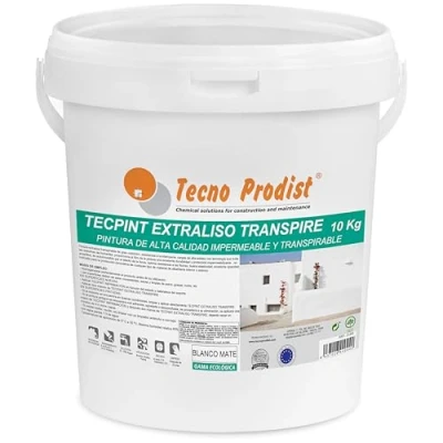 Imagen de Tecno Prodist TECPINT EXTRALISO TRANSPIRE (10 Kg) Pintura ecológica, transpirable, impermeable exterior e interior al agua, acabado extraliso, Fácil Aplicación Sin olor (BLANCO)