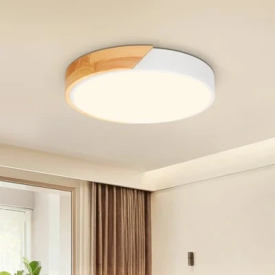 Imagen de Kambo Plafón LED Redondo de Madera 24W 3000K Lámpara Techo Moderna Interior Blanco 2400LM Ø30cm, Luz iluminación para Cocina Salón Dormitorio Oficina Pasillo