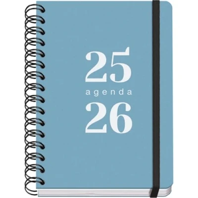 Imagen de Dohe Agenda Escolar 2025 2026 Día Página, Tamaño A5 (15x21 cm), Español e Inglés, Septiembre a Junio, Cierre de Espiral Doble y Goma, Tapa Flexible, 4 Páginas Pegatinas GRAMMAR Azul