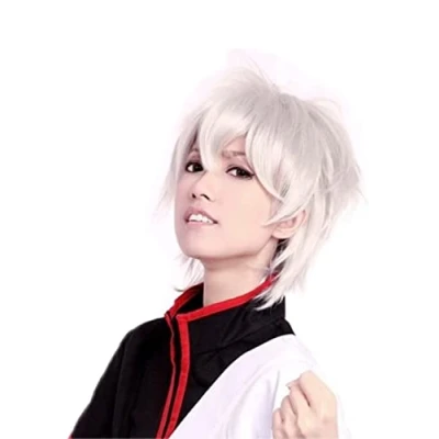 Imagen de Prettyland C323 30cm peluca corta salvaje en color blanco plata capas para Cosplay