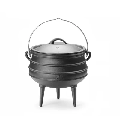 Imagen de HENDI olla de hierro fundido, sudafricana con 3 patas, caldero brujas, tapa y asas, para uso en fuego abierto, potjie, horno holandés, hervidor 6L, ø245x(H)280mm, negro