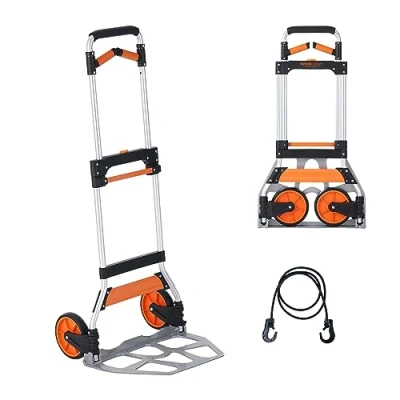 Imagen de VEVOR Carretilla de Mano Plegable Aluminio Carga 140 kg Carro Alta Resistencia con Ruedas Goma Mango Telescópico para Transporte Doméstico, Mercancías Almacén Supermercado