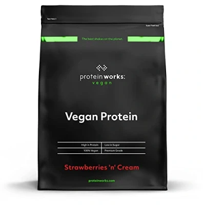 Imagen de Protein Works Proteína Vegana 100% A Base de Plantas Sin Gluten Bajo en Grasas Fresas Con Nata 1 kg