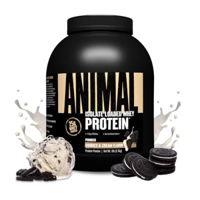 Imagen de Universal Nutrition ANIMAL Whey Protein Powder Cookies &amp; Cream Proteína en polvo para batidos de proteínas y construcción muscular, aislado suero leche polvo, 2,3 kg