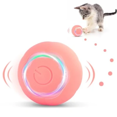 Imagen de KEWUZY Bola De Juguete Interactivo para Gatos,Carga USB Juguetes Gatos Pelotas, Pelota Gatos,Rotación Automática 360 ​​Grados,Dos Modos con Luz LED (Rosa)
