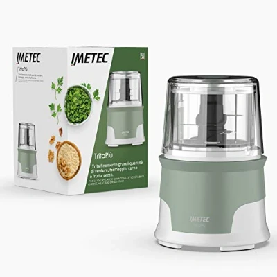 Imagen de Imetec TritaPiù, Procesador de Alimentos, Picadora con 4 cuchillas acero inoxidable, recipiente grande 600 ml, 18.000 rpm, Funcionamiento a presión, 1000 W, Materiales libres BPA