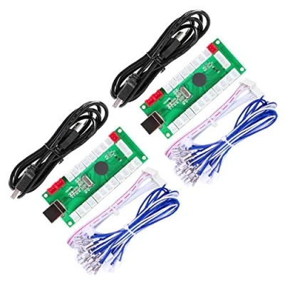 Imagen de Fosiya Codificador USB Zero Delay Arcade PC a Joystick para proyectos Windows &amp; Linux MAME Raspberry Pi Retropie (2 Player 5pin + Happ Style Buttons)