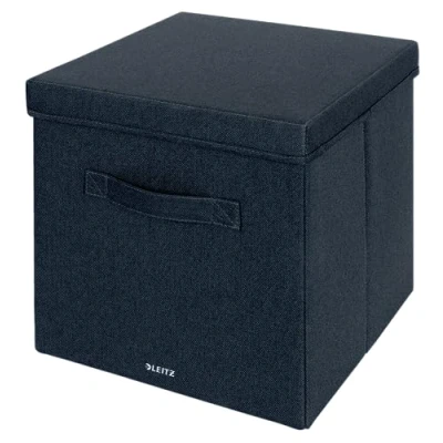 Imagen de Leitz Caja de Almacenaje Tela con Tapa, Juego 2 Cajas Cubo Unidad Almacenaje, Organizadora Plegable Otomana, Gris Terciopelo, Pequeña, 61460089