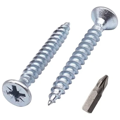 Imagen de SKIR&#039;CO (200 piezas) tornillos de madera plata acero chapado en zinc 5,0 x 45 mm, cabeza avellanada Pozidriv, aglomerado, rosca PZ