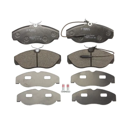 Imagen de BOSCH 0 986 424 030 Juego de pastillas freno Low Metallic con sensor desgaste incorporado Chapa antichirridos, tornillos accesorios