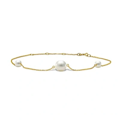 Imagen de Miore Pulsera de oro amarillo 585 14 quilates con 3 perlas blancas agua dulce 4,5 mm para mujer, longitud 215 mm, month, Oro, Perla