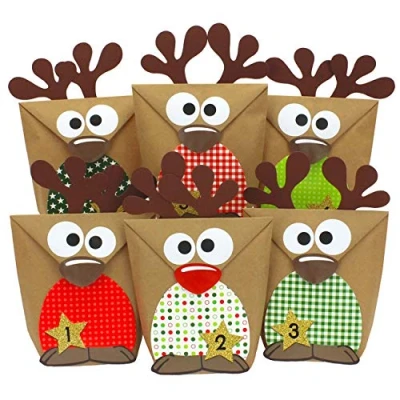 Imagen de Papierdrachen DIY Calendario de Adviento para Rellenar Renos con Barriga roja Hacer tú Mismo 24 Bolsas Personalizar y Navidad 2021 niños