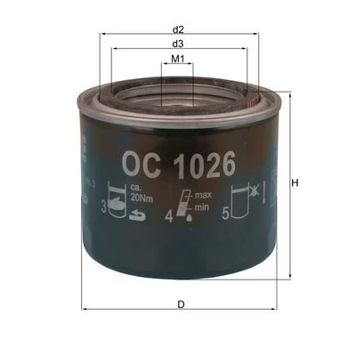 Imagen de MAHLE ORIGINAL OC 1026 Filtro de aceite con válvula bloqueo retorno enroscable
