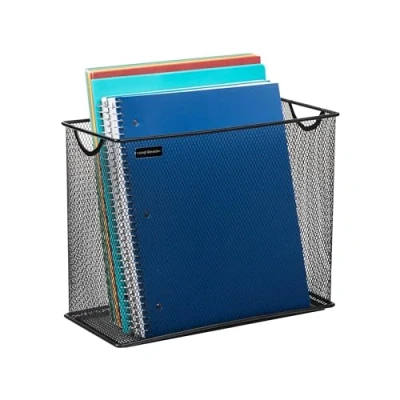 Imagen de Mind Reader Vertical File Storage, Desktop Organizer, Hanging Files Oficina, Malla metálica, 31 cm de Largo x 14 Ancho 25 Alto, Metal, Negro, 12.25 5.5 10