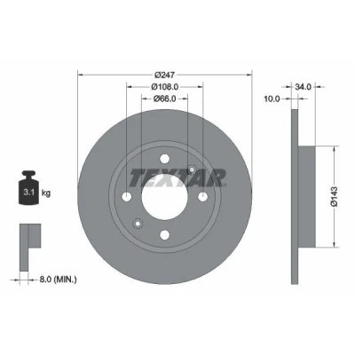 Imagen de TEXTAR PRO 92029803 Disco de freno 247 10 04/06 108 macizo revestido sin cojinete rueda, perno sujeción buje rueda