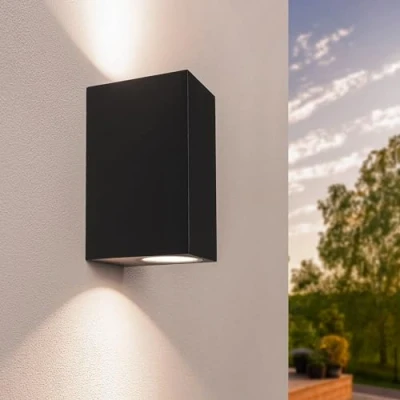 Imagen de Ledvion Helene lámpara de pared LED exterior negro cubo, ambos lados para dos GU10 arriba y abajo, exterior, pared,