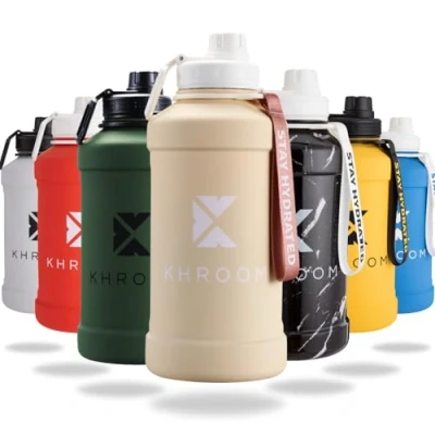 Imagen de Khroom Botella de agua acero inoxidable 1,3L o 2,2L Apta para bebidas con gas, irrompible, ideal deportes, gimnasio y ocio deportiva 2 litros Water Jug Gym Vainilla