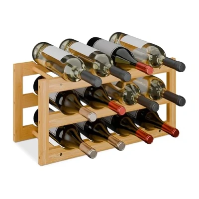 Imagen de Relaxdays Botellero, para Botellas de Vino, Estante Vinoteca, 12 Botellines, 28 x 56 24 cm, Soporte Bambú, Natural