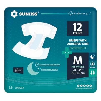 Imagen de SUNKISS TrustPlus Pañales para Adultos Durante la Noche con Máxima Absorción, Bragas Absorbentes Unisex Incontinencia, Mujeres y Hombres, Control de Olores, Talla M, 12 Unidades