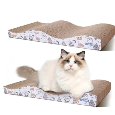 Imagen de Nobleza 2PCS Rascador Gatos con Hierba Gatera Alfombrillas de Cartón Rascador, Gato Carton Catnip para Cama y Sofá Almohadillas Rascadores Reciclado Corrugado