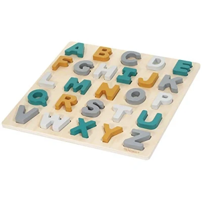 Imagen de Kindsgut ABC Rompecabezas, Puzzle de Letras Madera en Colores sutiles, Materiales respetuosos con el Medio Ambiente, sin sustancias nocivas, Alfabeto, Caspar