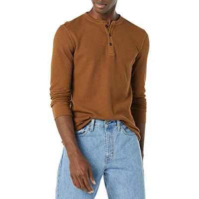 Imagen de Amazon Essentials Camisa Henley de Panal Abeja Manga Larga con Ajuste Entallado Hombre, Marrón Claro, S