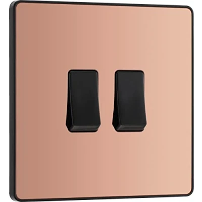 Imagen de BG Interruptor eléctrico de doble pared, 2 vías, placa frontal sin tornillos, bordes redondos, Evolve, cobre pulido, 20 A, 16AX, PCDCP42B