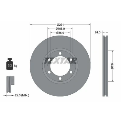 Imagen de TEXTAR 92234700 Disco de freno 261 24 06/06 108 ventilación interna sin perno sujeción rueda, buje rueda